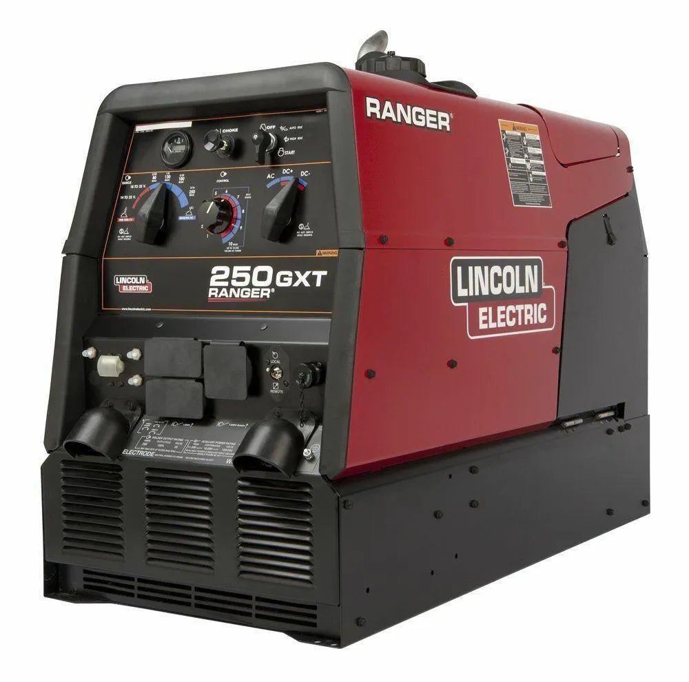 Lincoln Ranger 250 GXT low hour engine driven welder, Kohler, red/black, with control knobs, switches, WeldingMart equipment.
