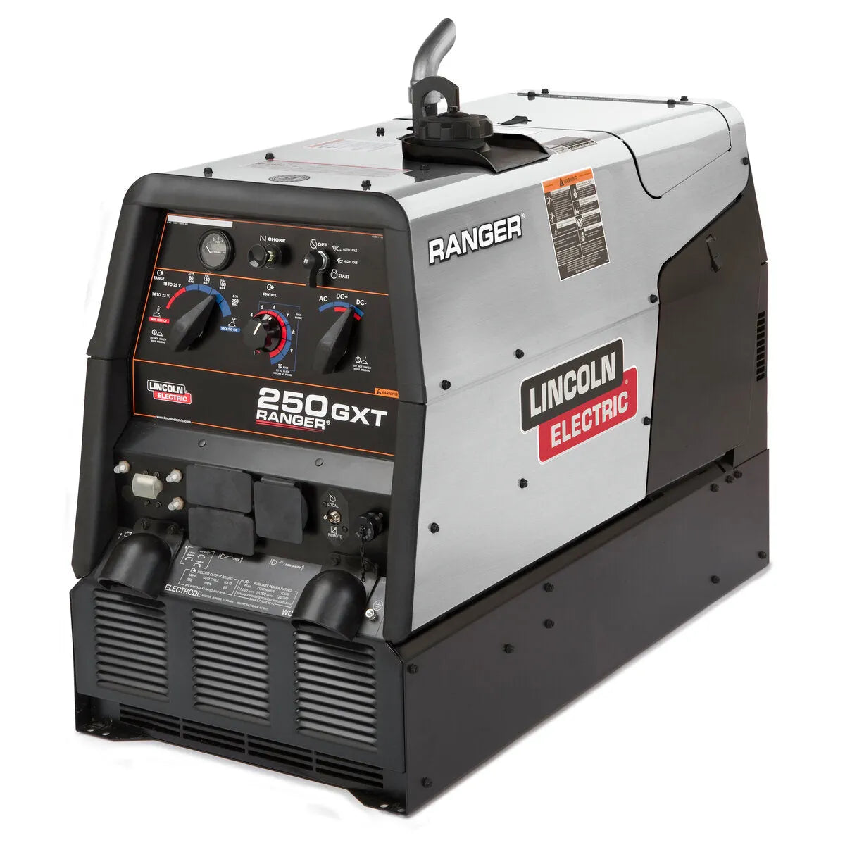 Lincoln Ranger 250 GXT Engine Driven Welder K2382-5, stainless steel case, front panel controls, WeldingMart welding equipment.