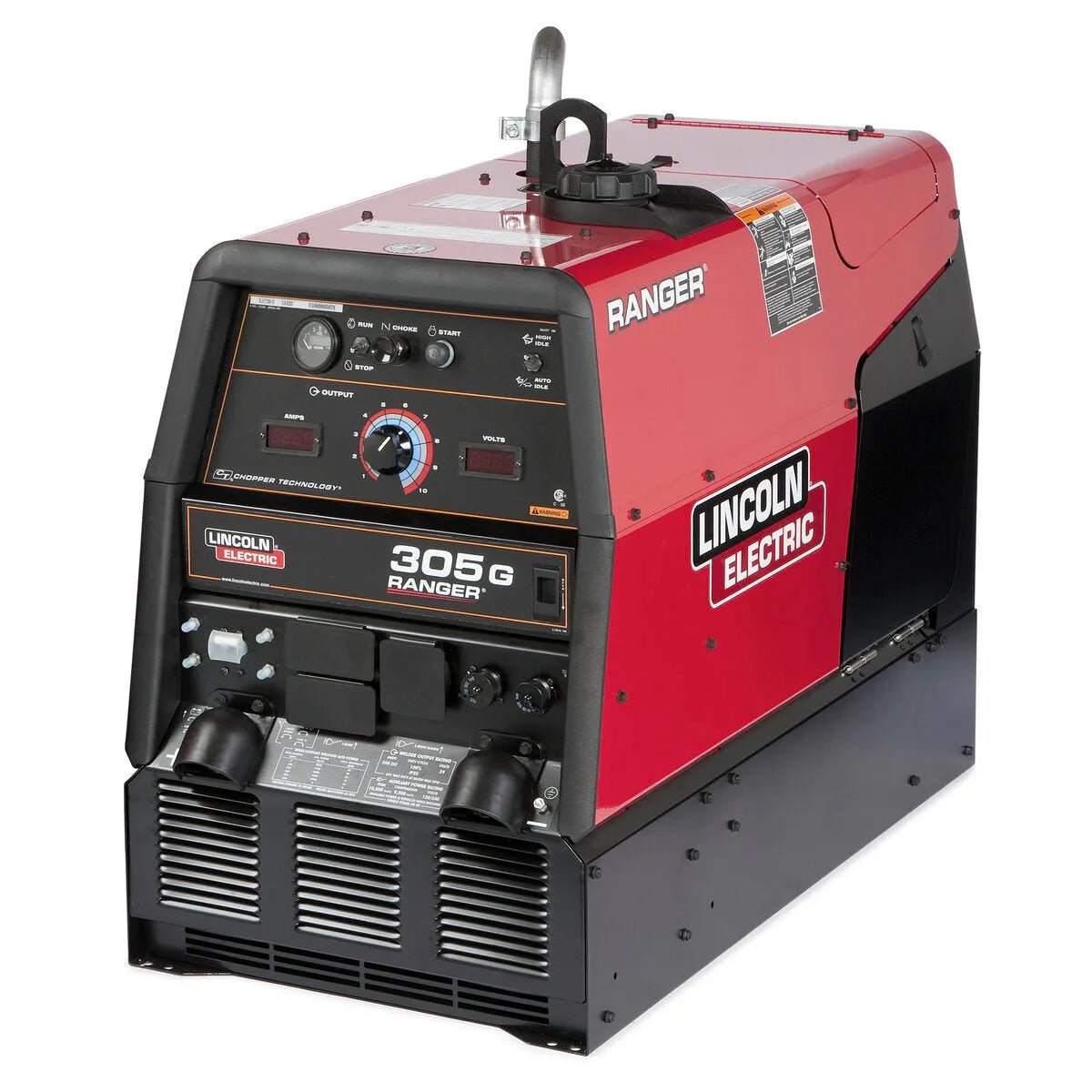 Lincoln Ranger 305 G Engine Driven Welder Kohler K1726-5, red/black, multi-process welding machine with AC generator and controls.