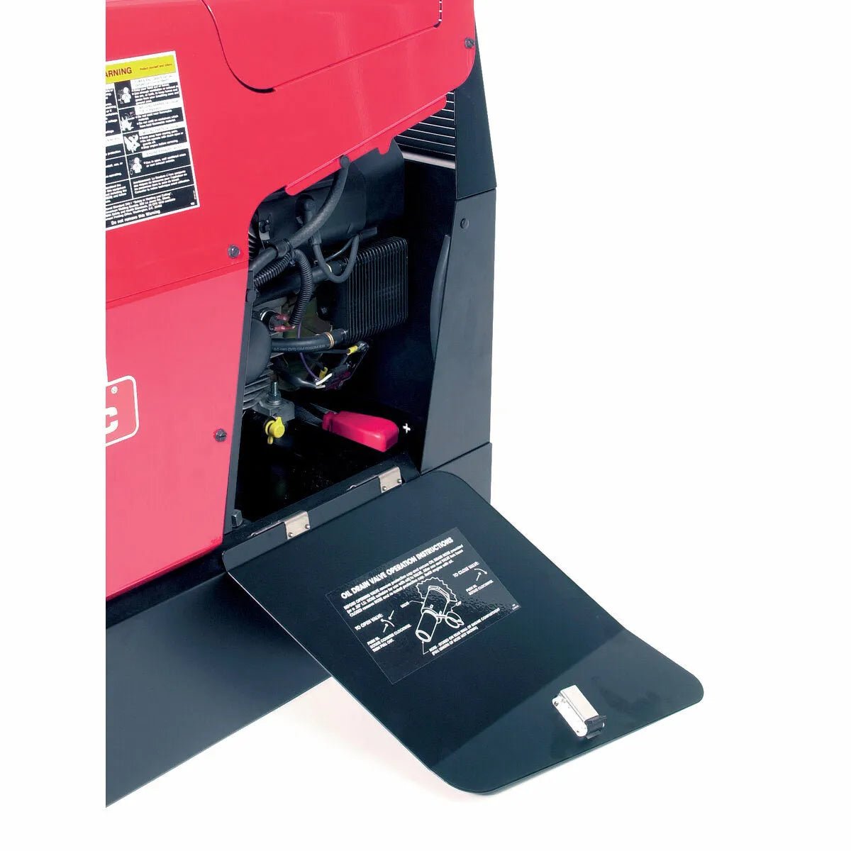 Detailed view of Lincoln Ranger 305 G Welder K1726-5 open panel, internal parts, and instructions—WeldingMart welding equipment.