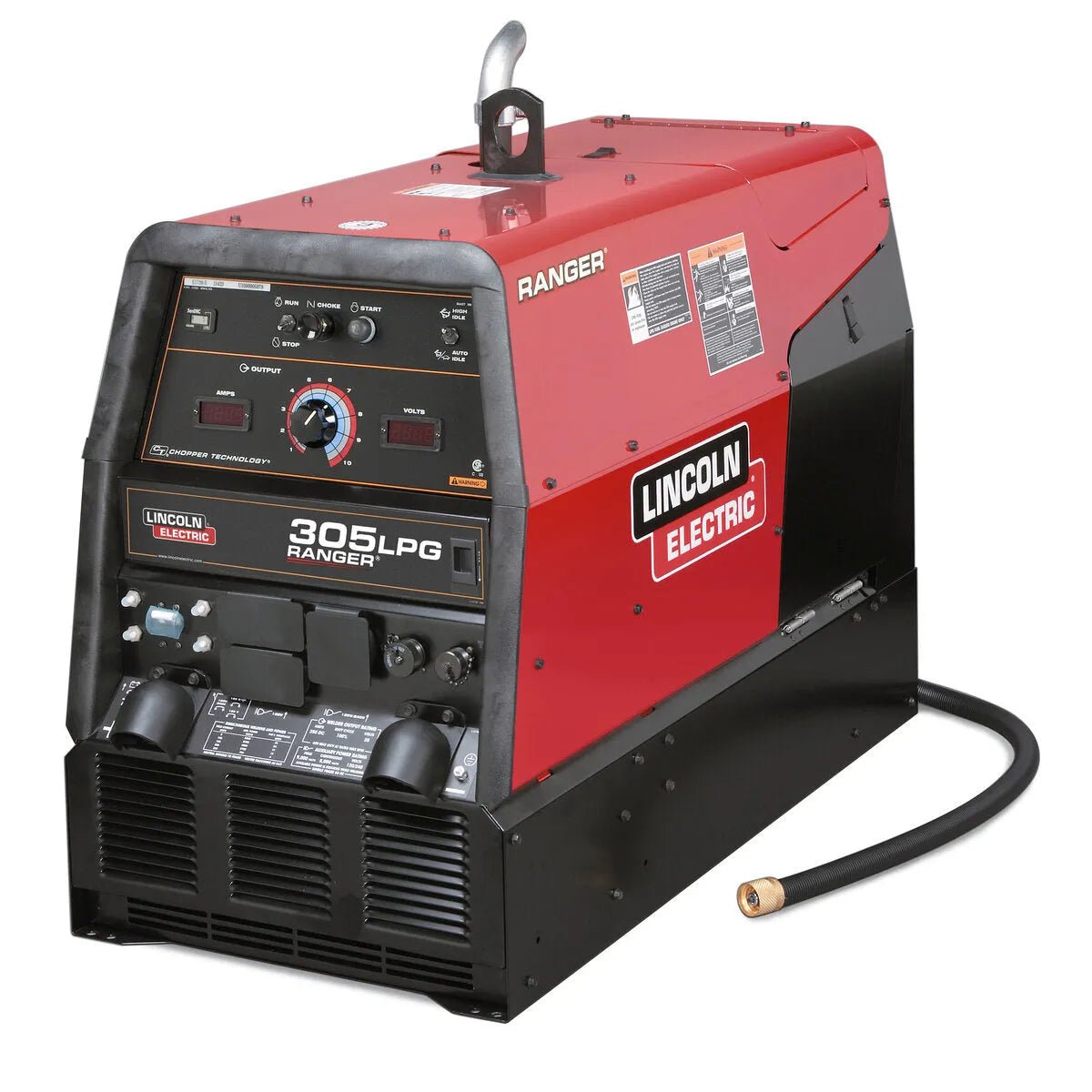 Lincoln Ranger 305 LPG Welder Kohler K2937-1, red/black, with control panel and gauges—propane welding equipment at WeldingMart.