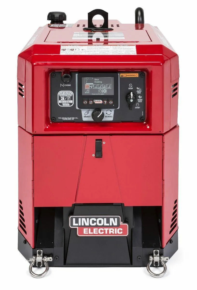 Lincoln Ranger 330MPX Low Hour Engine Driven Welder Generator Kohler U3459-1, red, front panel, for WeldingMart pros and tools.