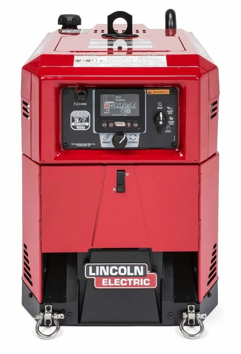 Lincoln Ranger 330MPX Low Hour Engine Driven Welder Generator Kohler U3459-1, red, front panel, for WeldingMart pros and tools.