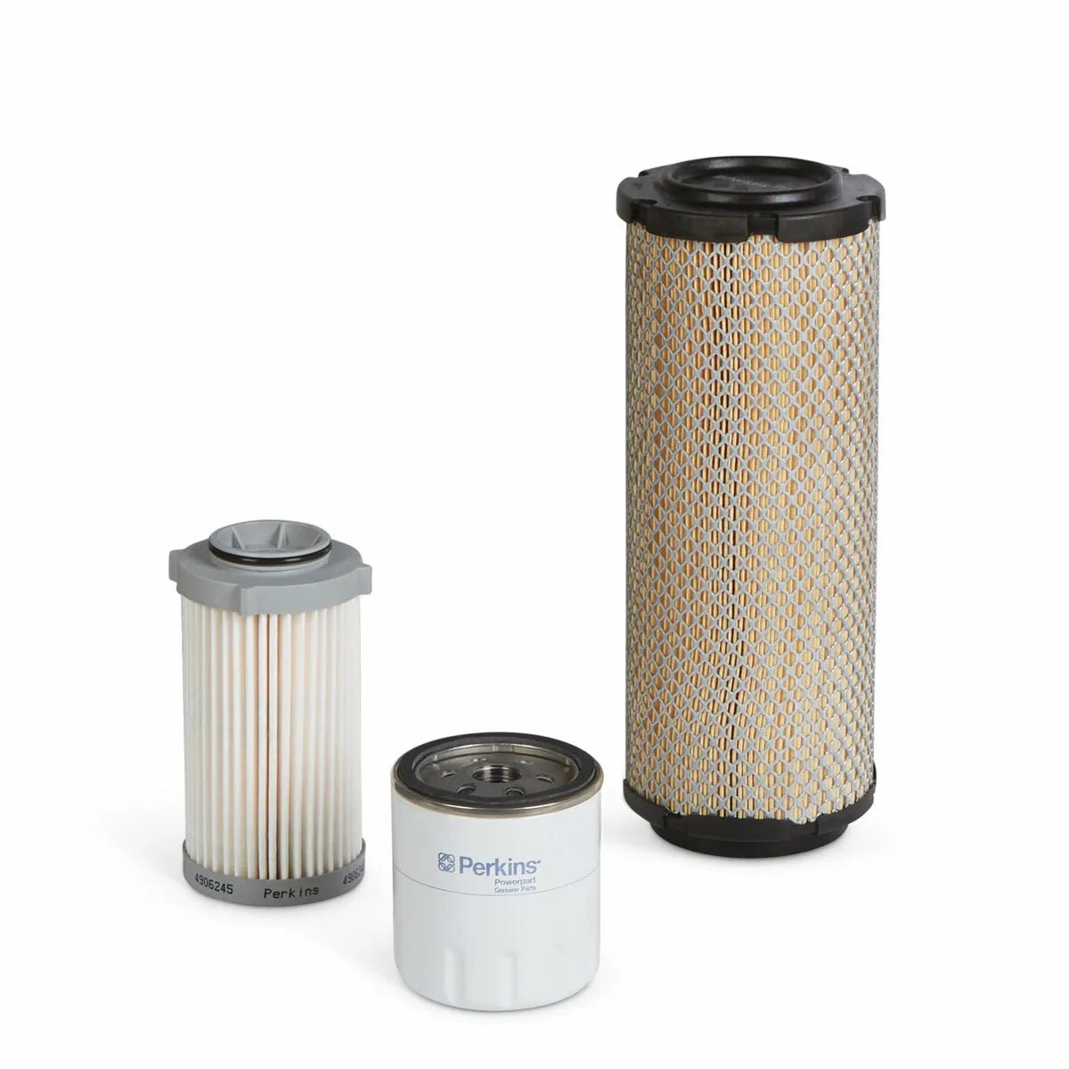 Three engine filters for a diesel welder are shown on a white background. These are part of the Lincoln Service Kit for Perkins Engine Model 404F-E22T (K3598-3), suitable for models like the Vantage 441X.