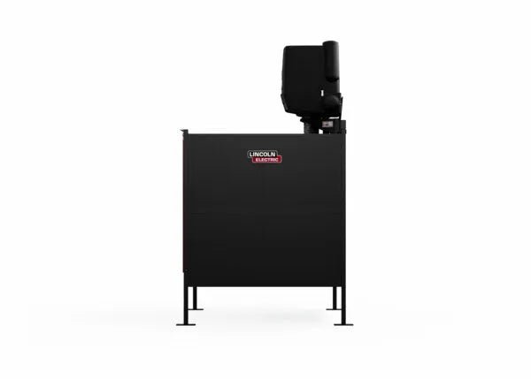 The Lincoln Single Weld Booth Fume Extraction One-Pak 6x6 ft. (K5563-3) is a black, rectangular unit on four legs with a central Lincoln Electric logo and an upright cylindrical component on top, pictured against a plain white background.