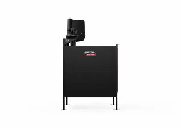 The Lincoln Single Weld Booth Fume Extraction One-Pak 6x6 ft. K5563-3 features a black, box-shaped design with the Lincoln Electric logo, ideal for weld booth fume extraction and enhanced safety in professional settings.