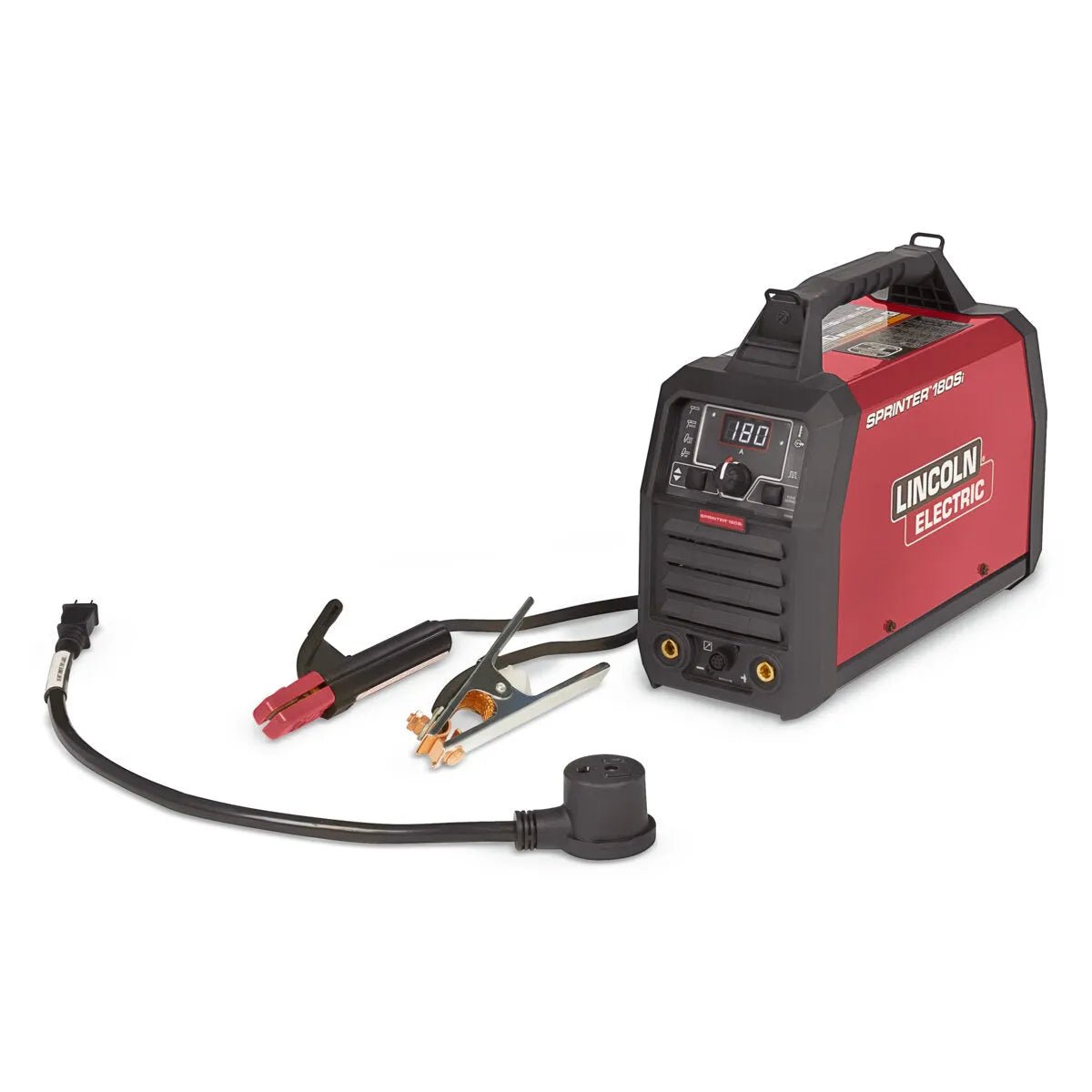 Lincoln Sprinter 180Si K5453-1 portable TIG stick welder with cables, clamps, power cord; digital display reads 180. WeldingMart.
