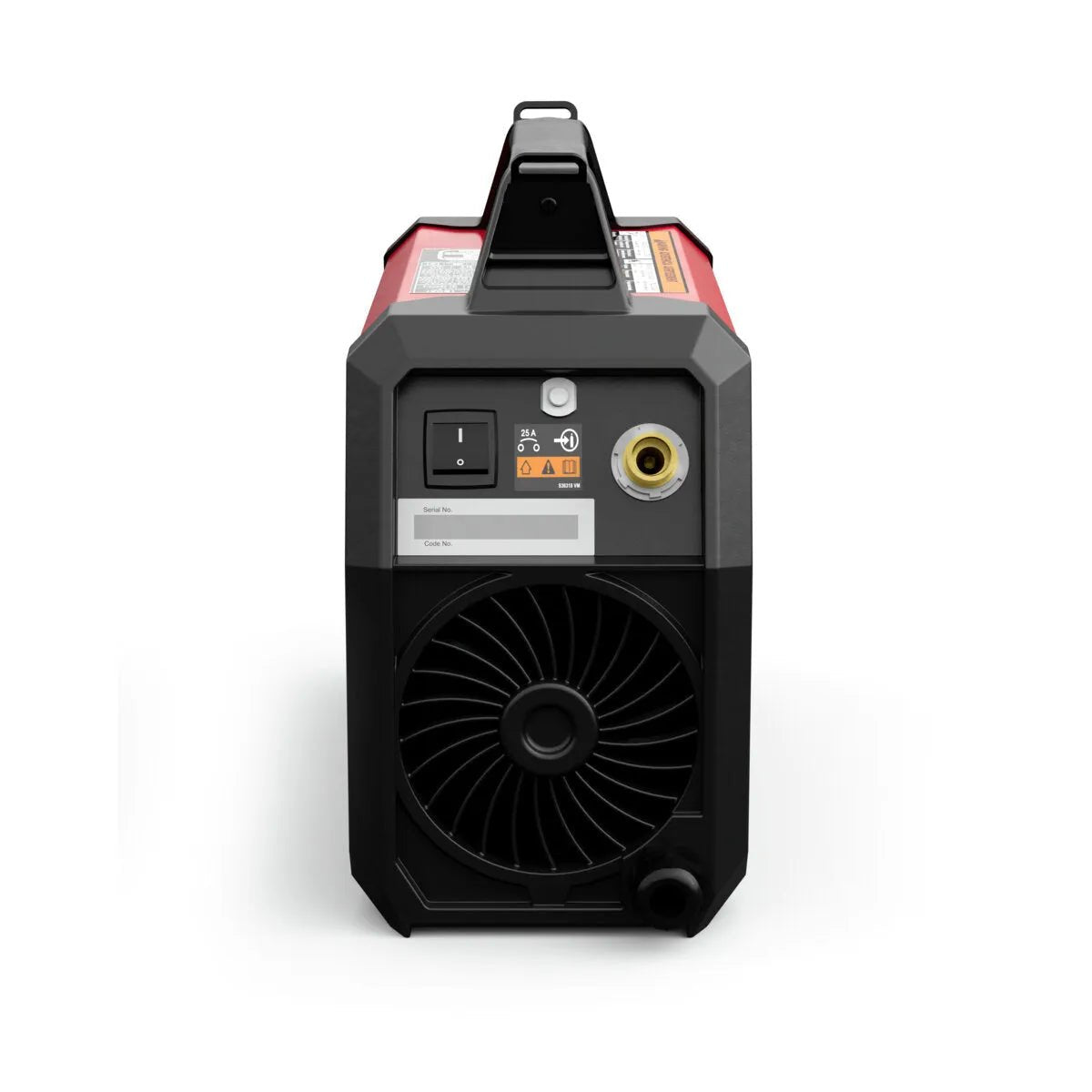 Lincoln Sprinter 180Si K5453-1 portable welder front view with control panel, fan vent, power switch, and durable red-black design.
