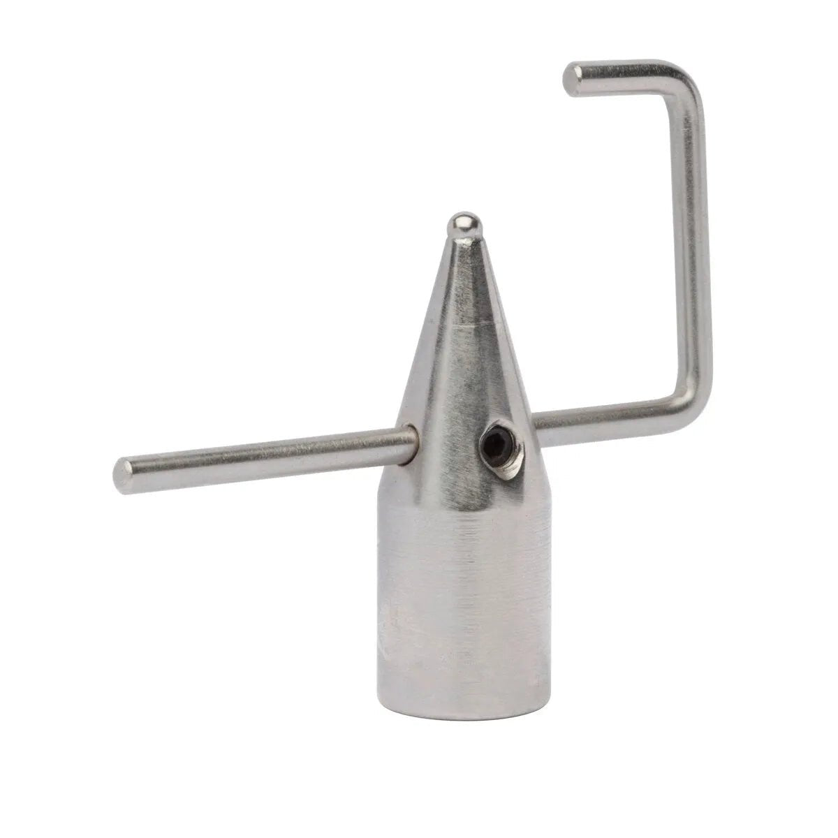 The Lincoln ST04 Tip, Curved Side Extension KP52041-1 is a stainless steel tool with a cylindrical base, conical top, horizontal straight rod through the base, and an L-shaped rod with a curved side extension at the top.