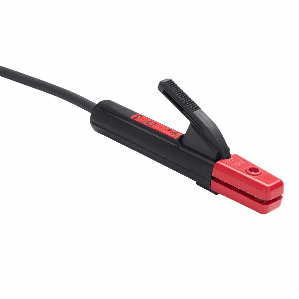 A close-up of a Lincoln Stick Electrode Holder with a 12.5 ft cable attached, showing the insulated handle and clamp for holding welding rods.