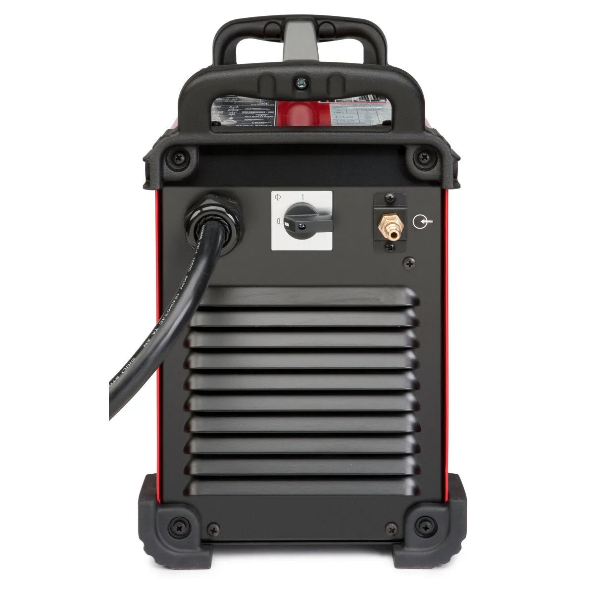 Lincoln Tomahawk 1000 Plasma Cutter K2808-1 rear view, 25 ft hand torch, welding power cable, gas inlet, control switch, handle.