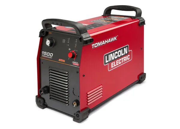 Lincoln Tomahawk 1500 Plasma Cutter U2809-1, red/black welding tool with top handle and front easy-access control panel.