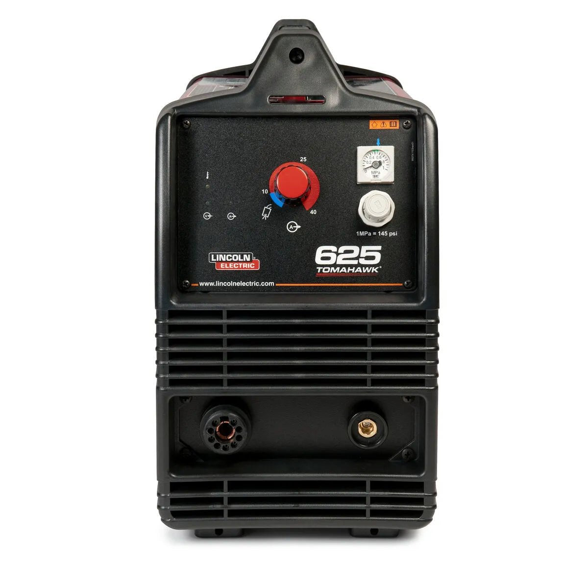 Lincoln Tomahawk 625 Plasma Cutter K2807-1 front view with 20 ft hand torch, controls, power switch, and ports—welding tool panel.