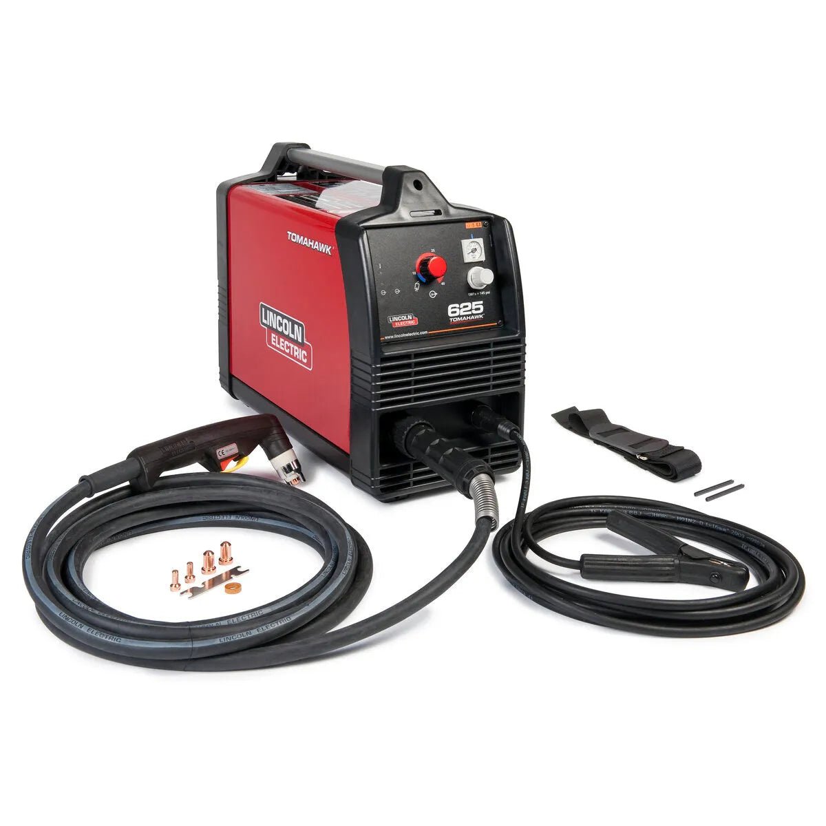 Lincoln Tomahawk 625 Plasma Cutter K2807-1 with 20 ft torch, cables, power cord, nozzles, electrodes & welding accessories.