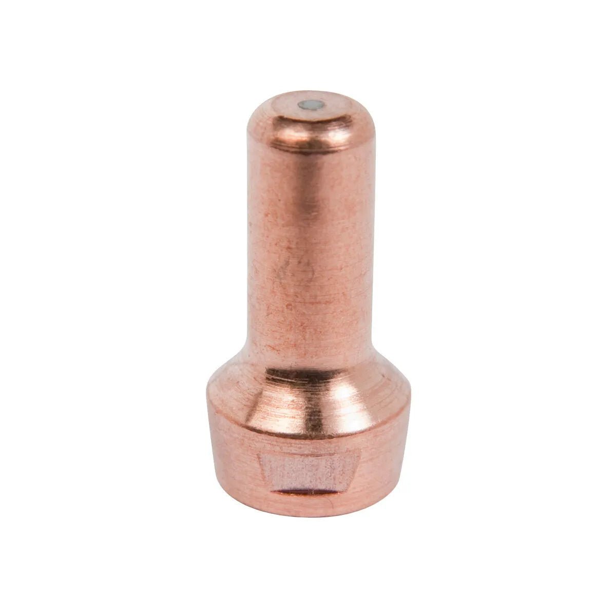 A cylindrical copper nozzle or electrode, compatible with Lincoln plasma consumables and Tomahawk 625, features a rounded top and a wider base, standing upright on a white background. Ideal for precise plasma cutting applications.