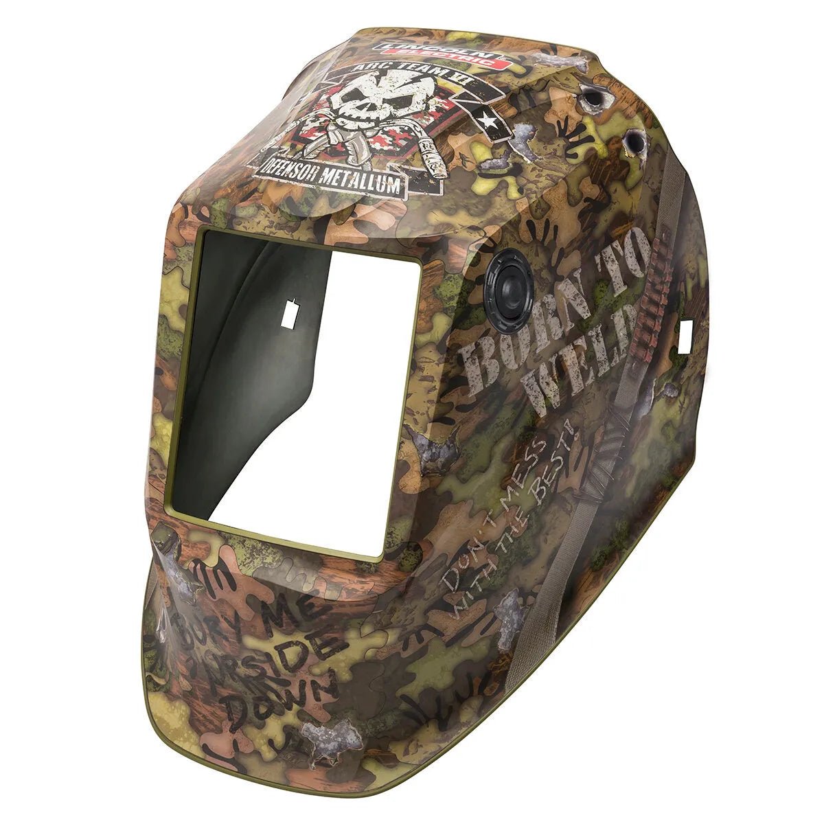 Lincoln VIKING 3350/2450 Born to Weld nylon welding helmet shell, graffiti skull design, gloss finish, large clear viewing area.