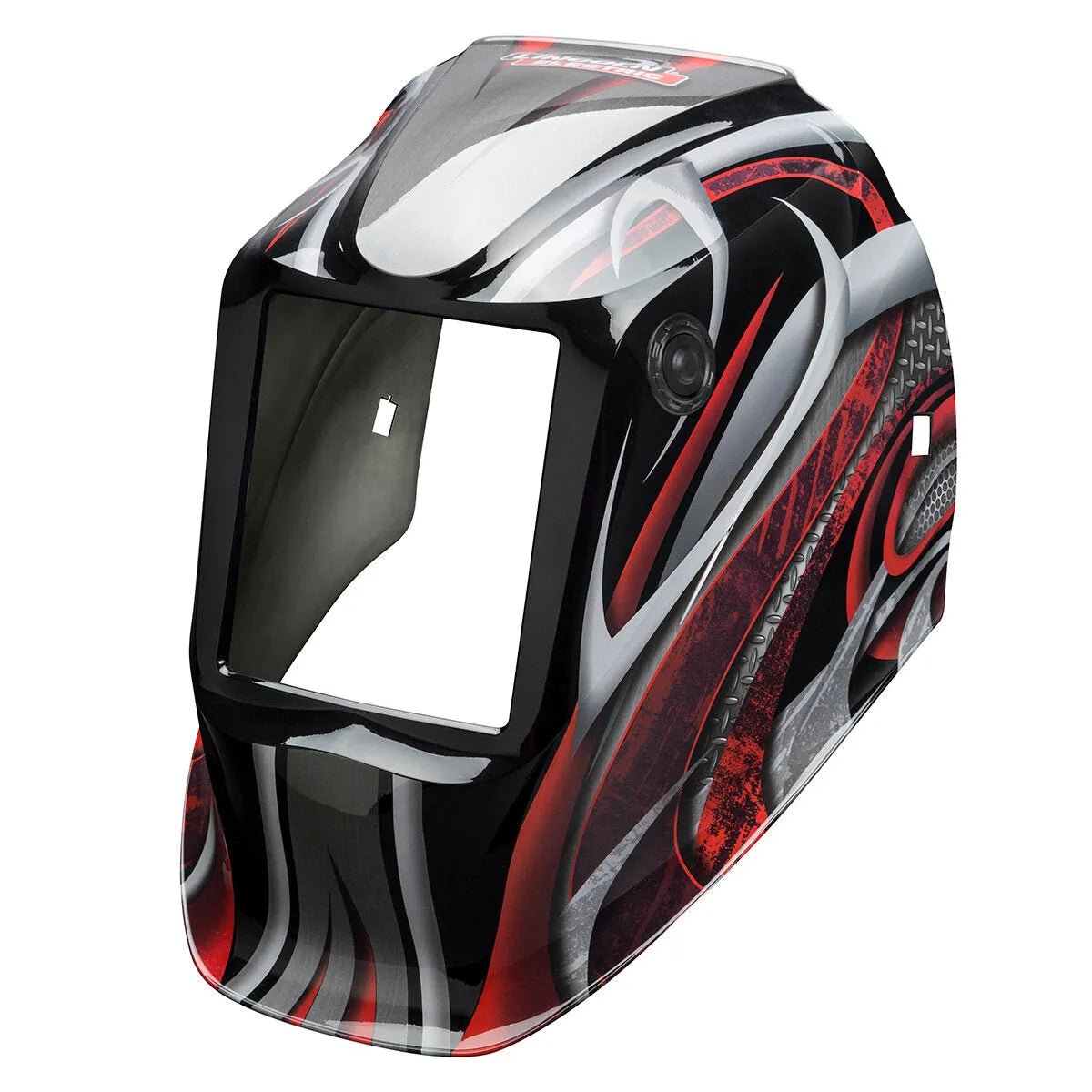 Lincoln VIKING 3350/2450 Twisted Metal Welding Helmet Shell KP4571-1 with large view window, durable gloss, and bold design.