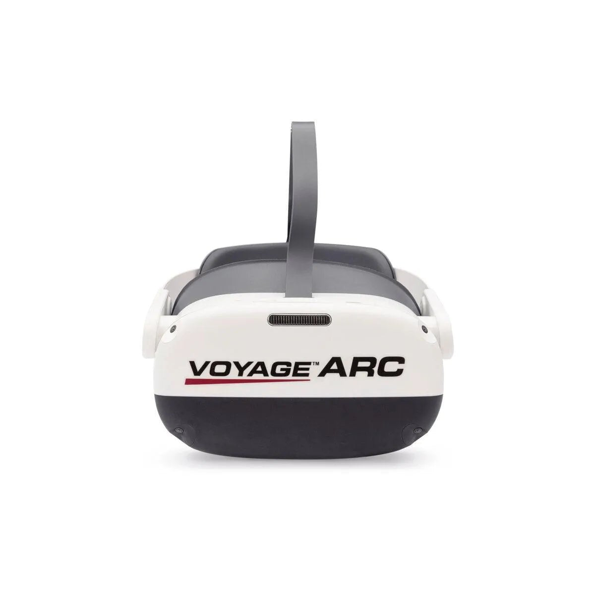 Lincoln Voyage Arc K5338-1 VR welding headset with gray strap, ideal welding training tool. Shown front view on white background.