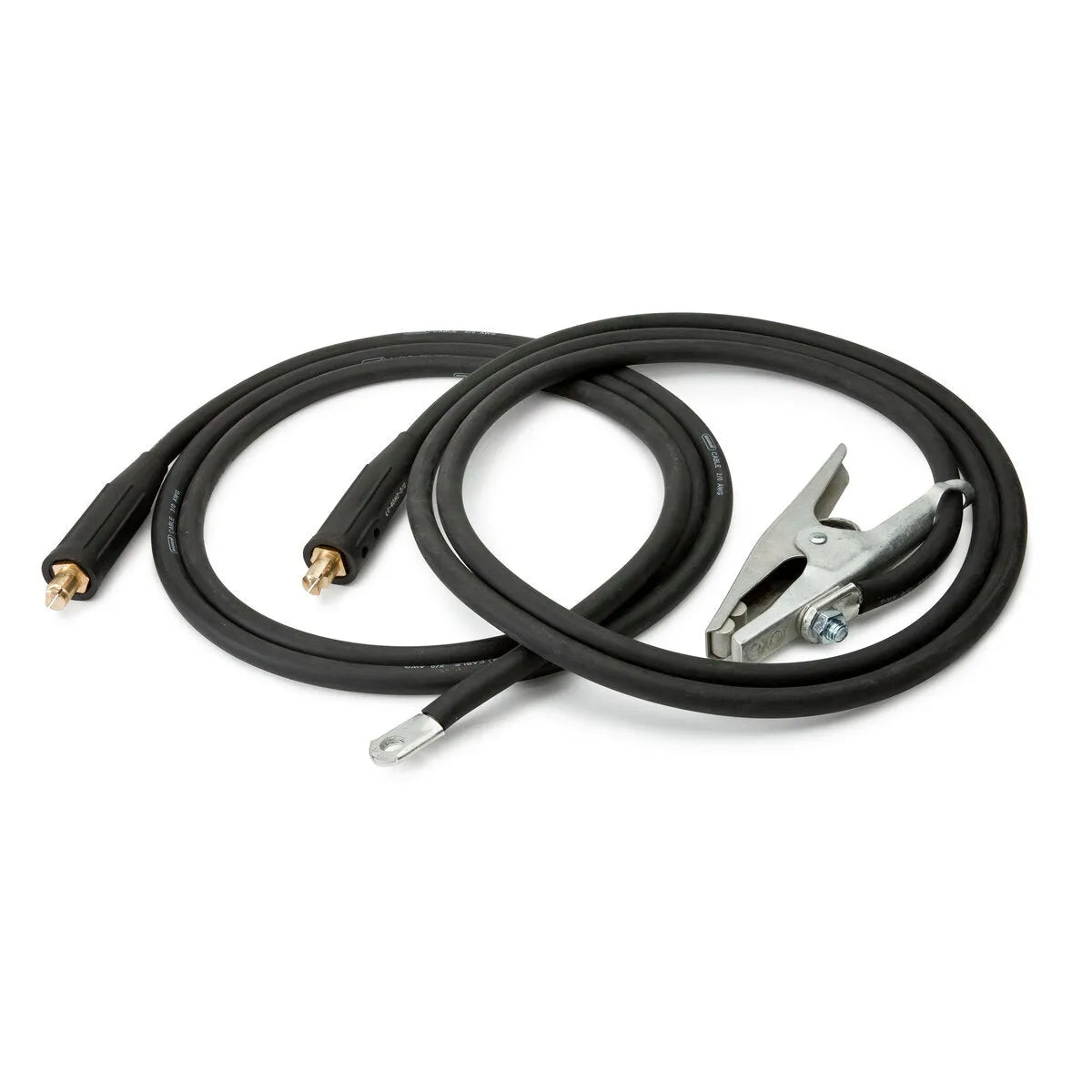 The Lincoln Weld Cable Package K1803-2 includes a 10 ft 2/0 cable set with Tweco male, GC500 clamp, and lug ends—ideal work and power leads for connecting welding machines.