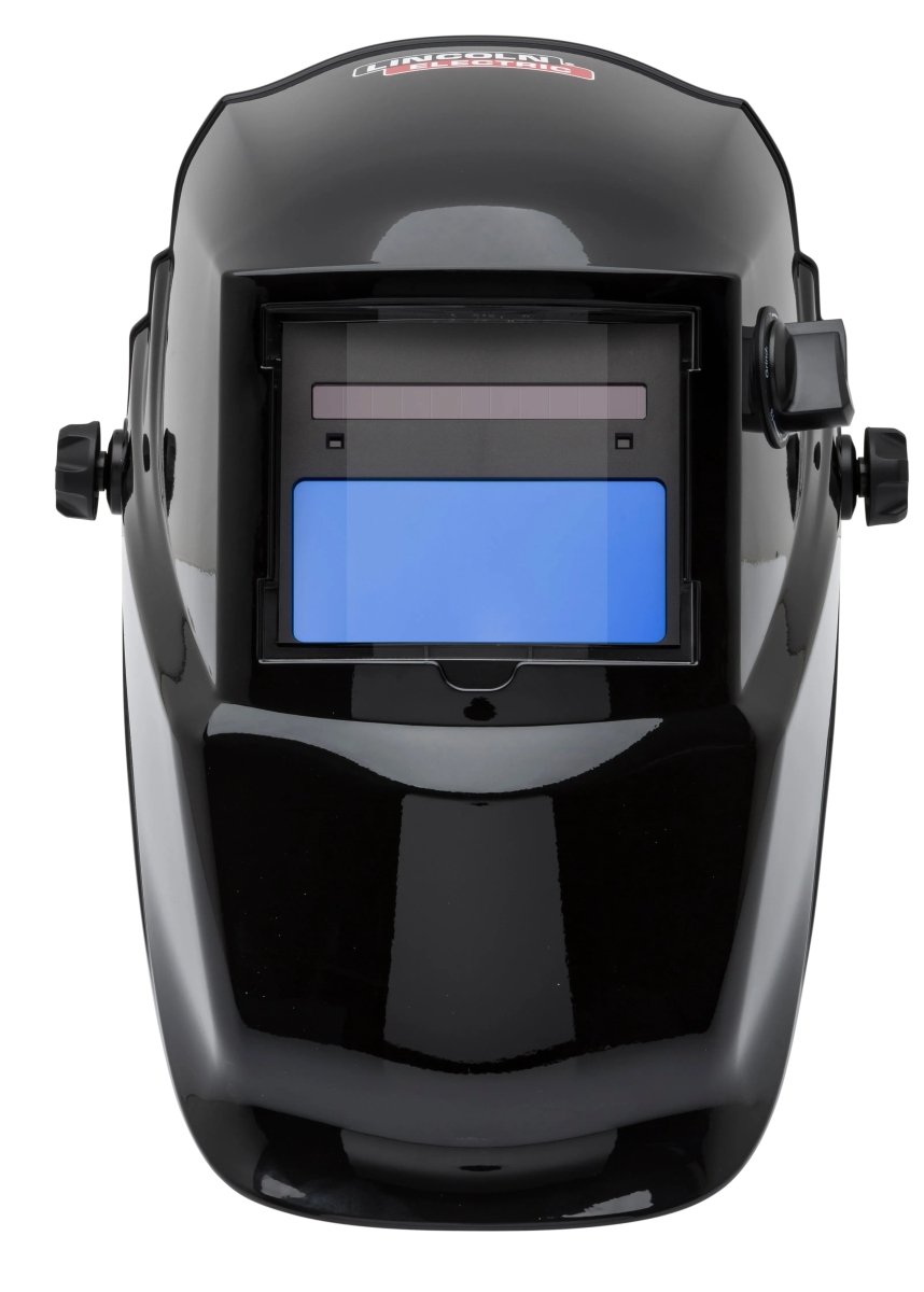 Lincoln Welding Kit K4767-1: auto-darkening helmet, gloves, sleeves, brush, magnet, doo rag, marker—welding gear on white.