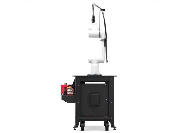 Lincoln ClassMate GoFa-5 Cobot Trainer AD2446-27 welding robot arm on black workstation with control box, ideal for welding training.