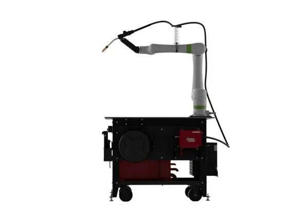 Lincoln ClassMate GoFa-5 Cobot Trainer with welding tool, control units, and cables for advanced welding automation training.