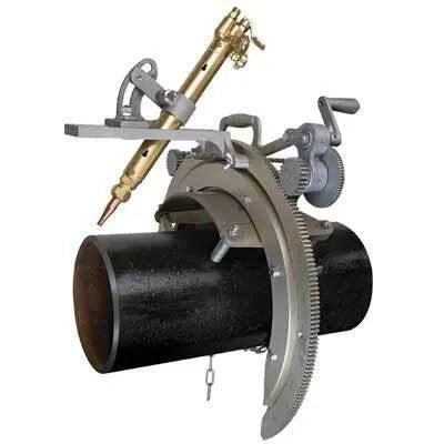 Mathey 2SA Saddle Cutting Machine Manual with spacer bolts clamped on pipe for precision welding cuts and bevels, WeldingMart tool.
