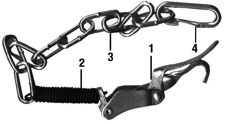 Close-up of MATHEY chain for 2SA Boomer Assembly 24.5, showing chain links, spring, hook, and handle for pipe welding tools.