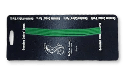 A black card labeled Genuine Cobra Parts with a green guitar string attached horizontally across the middle, perfect for wire feed applications, and a Cobra logo in white below the string.