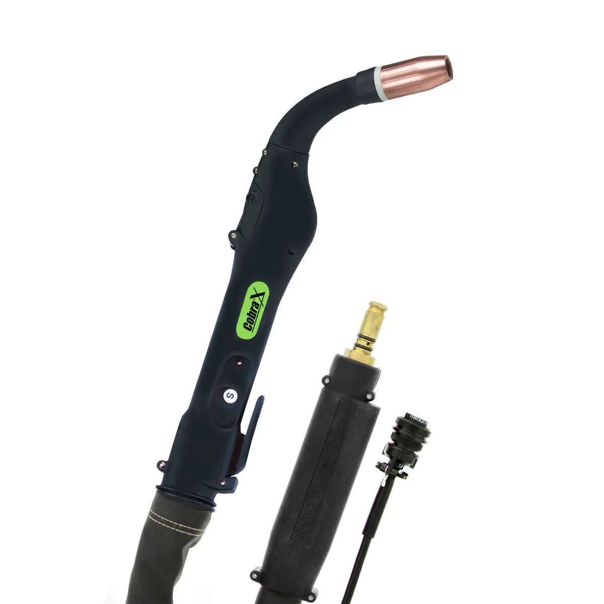 MK Products Cobra X-HD 14-Pin Air-Cooled Digital Push-Pull Welding Gun, 25ft, 200A, black body, green label, copper nozzle.