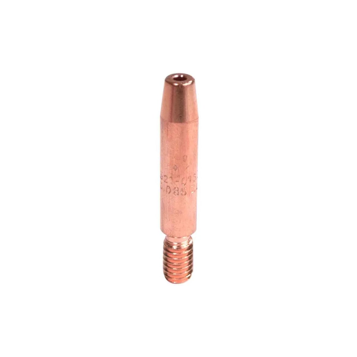 The MK Products Contact Tip 1/4 X .085ID Spray Arc (621-0153-25, 25pc) is a copper-colored, cylindrical contact tip with a threaded end—ideal for spray arc welding and designed for durability and consistent performance.