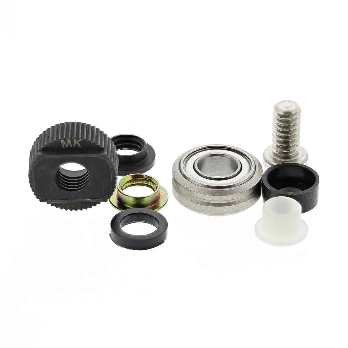 MK Products Insulated Knurled Drive Roll Kit - 005-0363. This specialized kit features insulated drive rolls with a knurled surface, combining superior wire grip with electrical safety. Designed for various wire types and compatible with MK Products wire feeders, it enhances welding performance by ensuring consistent feed and reducing common wire feeding issues.