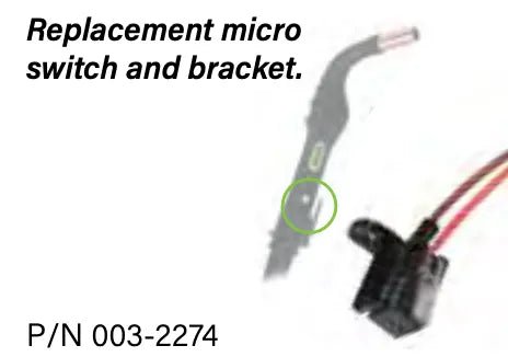 professional-grade replacement micro switch assembly designed for multiple welding systems. includes switch and mounting bracket. ensures reliable switching functionality.