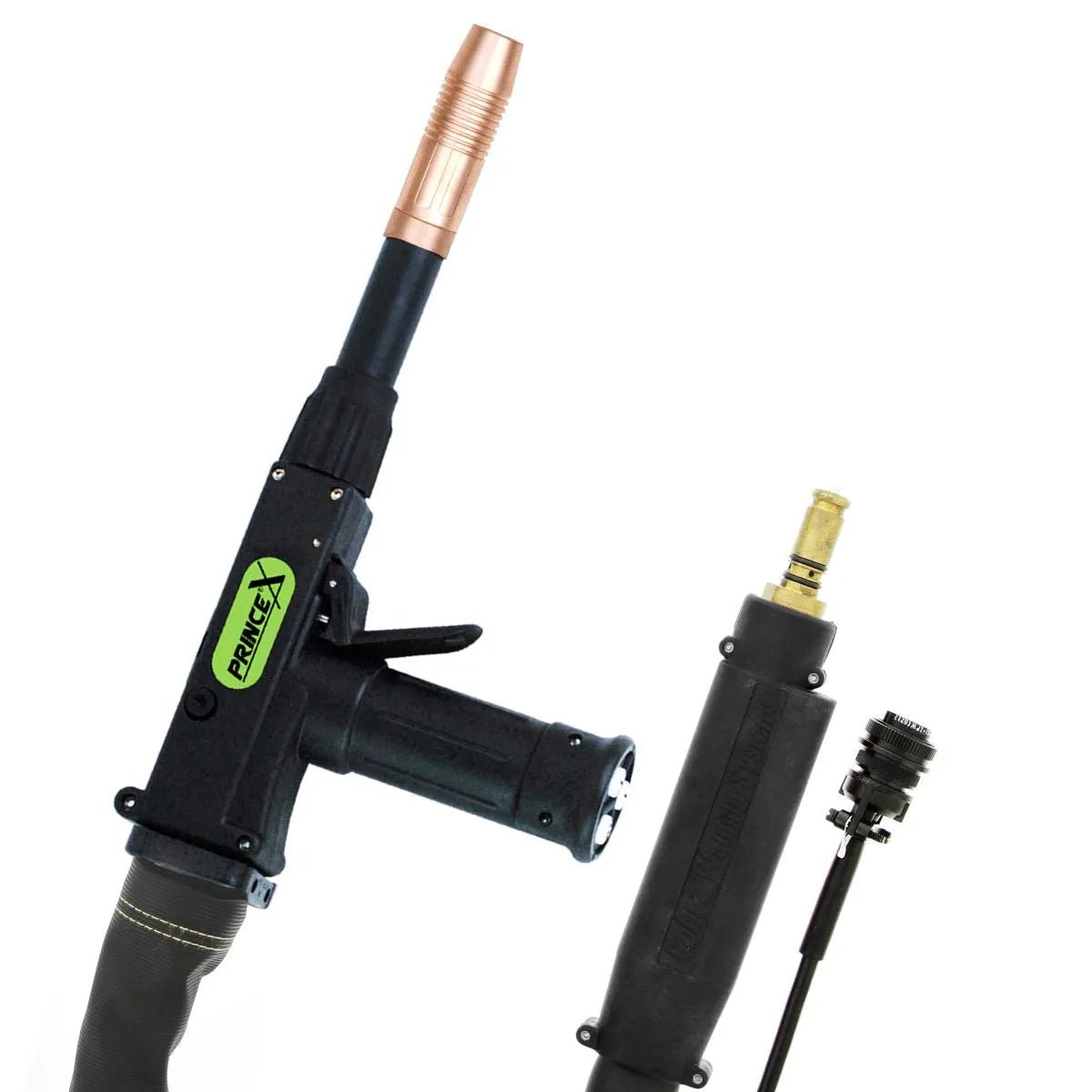 MK Products Prince X 14-Pin Digital Push-Pull Gun with hose, copper nozzle, and brass connector—welding tool at WeldingMart.
