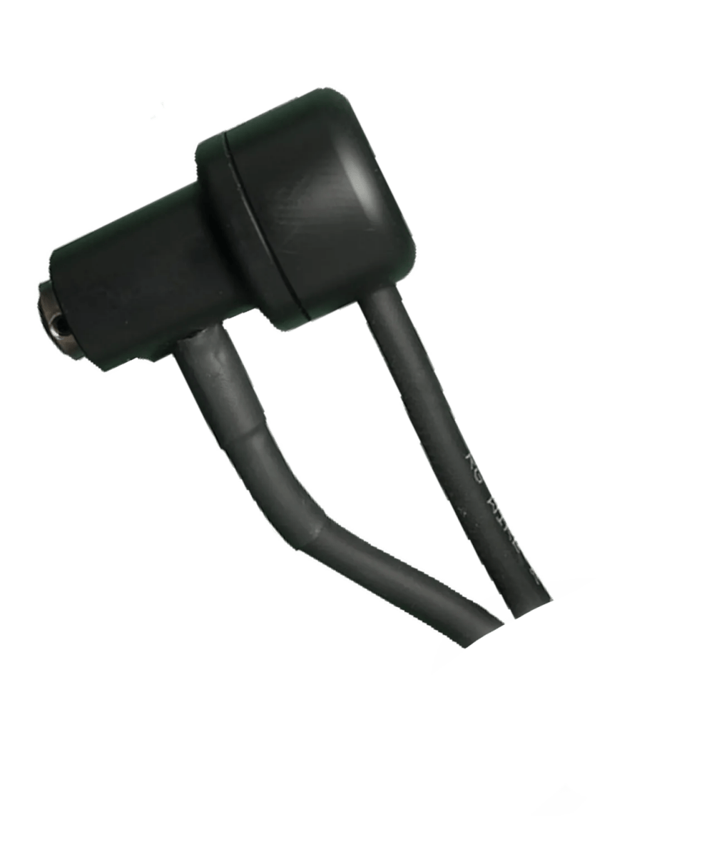 A close-up of a black IWT-S2 Palm Gun for C.D. Stud Welding Systems (1-EQ500009S2), with cables attached, set against a plain white background to highlight its role in C.D. stud welding equipment.