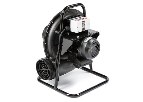 Lincoln Prism Direct Exhaust Fan 230V K2497-11, black metal blower for welding fume exhaust, sturdy stand, WeldingMart tool.