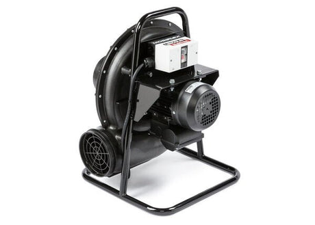 Lincoln Prism Direct Exhaust Fan 230V K2497-11, black metal blower for welding fume exhaust, sturdy stand, WeldingMart tool.