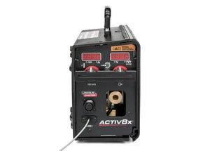 Lincoln Activ8X Wire Feeder Machine U3519-1 with control knobs, digital displays, and wire feed—ideal welding equipment at WeldingMart.