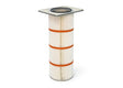 The Lincoln Filter KP4519-5 is a cylindrical MERV 16 oil-resistant polyester filter for Prism Central Systems. It features vertical white pleats, three orange bands, a square gray top with a central opening, and a solid gray circular base.