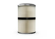 A cylindrical Lincoln FILTER, MERV 11, POLYESTER 500mm (black strap) - KP5178-1 with fine vertical pleats, metallic rims on top and bottom, and a black strap around its middle, shown against a plain white background.