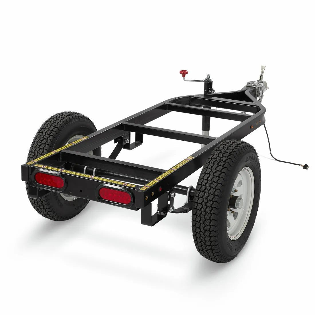 The Lincoln Compact Medium Welding Trailer K5270-1 features a black frame, two large wheels, Duo-Hitch tow hitch, rear light bar, reflectors, and wiring harness—perfect for vehicle attachment and compatible with Lincoln models like the K5270-1.