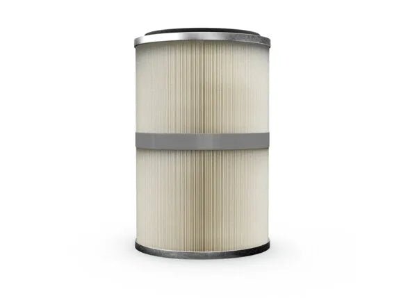 The Lincoln X-Tractor Filter (KP5178-4) is a cylindrical, oil-resistant MERV 11 filter with pleated off-white material, flat black end caps, and a gray horizontal band, shown upright against a plain white background.