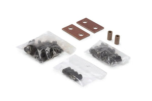 The Lincoln KP5429-5 Replacement Screw Kit includes two brown metal plates with holes, two cylindrical bushings, and three plastic bags of black screws or bolts, all displayed on a white background.