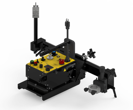 Bug-O DC IV MAX DRIVE 120VAC welding automation tool with yellow control panel, black frame, ideal for plasma cutting tasks.