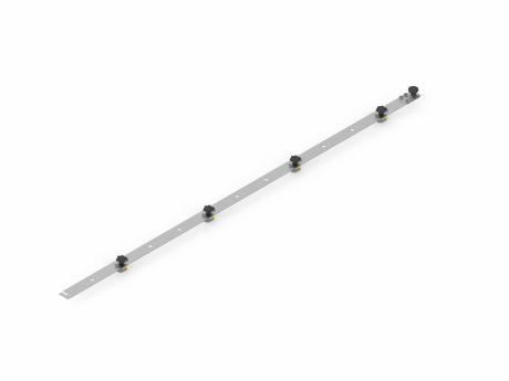 Bug-O KBUG Guide Rail Assembly 100-0902 welding accessory with 5 black knobs, yellow rings, and a black handle on white background.
