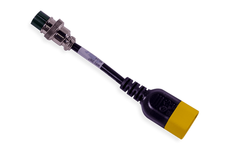 Bug-O KBUG 0.15M AC power cable for welding equipment, black with green/silver & yellow-tipped connectors on white background.