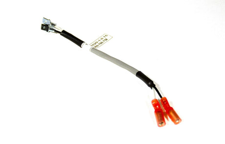The Bug-O AIO POWER SOURCE CABLE, 1/4 Q.D., 0.15M (100-1020-1-0.15) has black, gray, and white wires with a labeled metal Bug-O component on one end and two red plastic connectors on the other, shown on a white background.