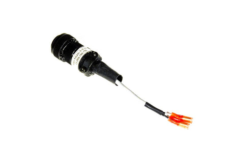 Bug-O AIO Power Source Cable 5-P Lincoln 0.15m, welding tool access., black with label, wires, orange connectors, on white bg.