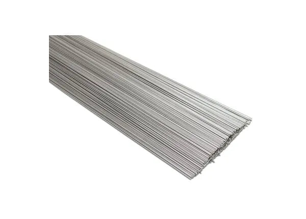 A bundle of Harris 308L Stainless Steel TIG Welding Rods (.045 x 36, 10# PKG - 308LTH0) is neatly arranged in parallel, viewed from an angle against a white background.