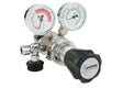 The Harris 717-015-510-A1 Acetylene Regulator features two pressure gauges with red and black markings, plus a black adjustment knob labeled Harris Specialty Gas.